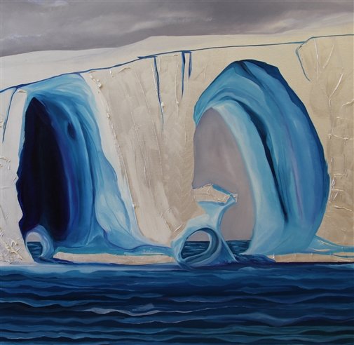Diane Langlois. Triple Tunnel Iceberg. Acrylic and Oil on Canvas. 36"x36"x2"