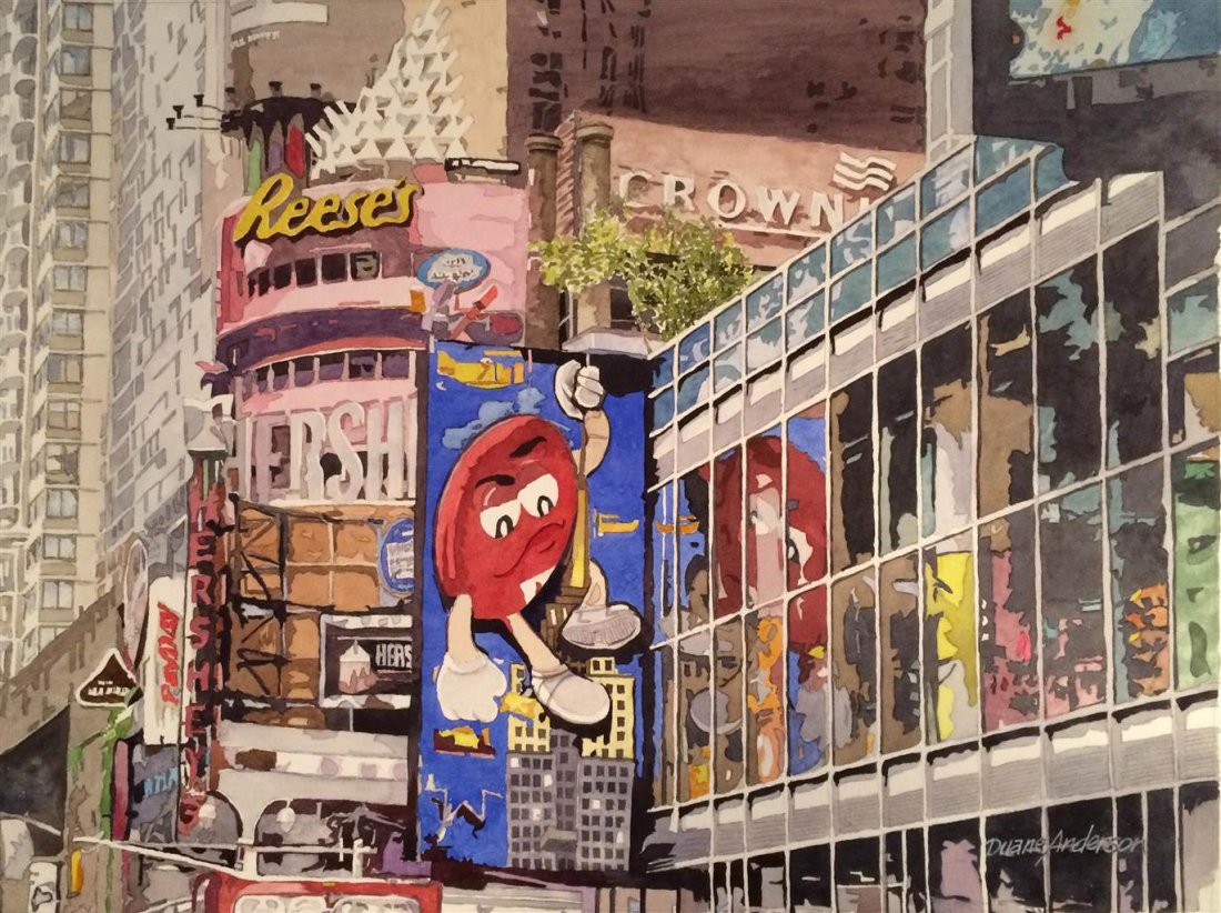 Duane Anderson, Hershey's NYC, Watercolor on Paper, 19'x 25.5'