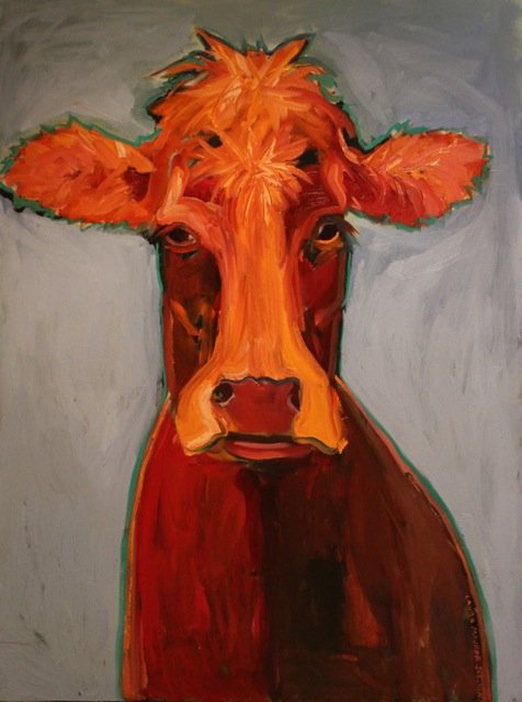 "Red Cow", Artist:Laurie Shelton, 40" X 36" Oil painting