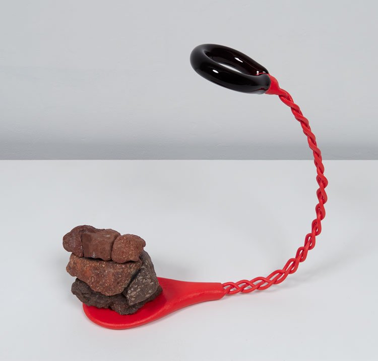 John Newman, Spoonfuls (darker red view), 2015, mixed media, 14 ½ x 4 ½ x 14 inches