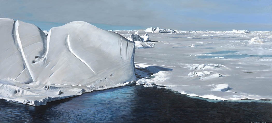 Richard Estes, Antarctica IV, 2013, oil on board, 16 x 34 3/4 in.