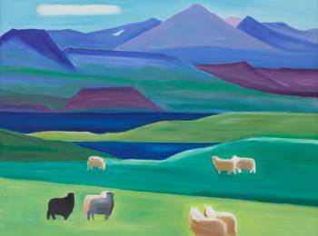 Louisa Matthíasdóttir, Mountain and Sheep, 1989, oil on canvas, 52 x 66 inches